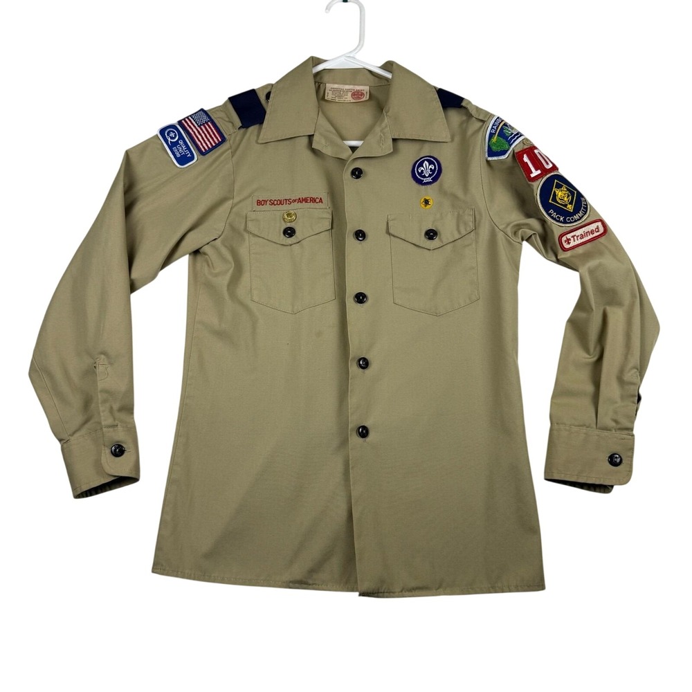 Vintage Boy Scouts of America Uniform Shirt Kids Size Large 14-16 Khaki Tan